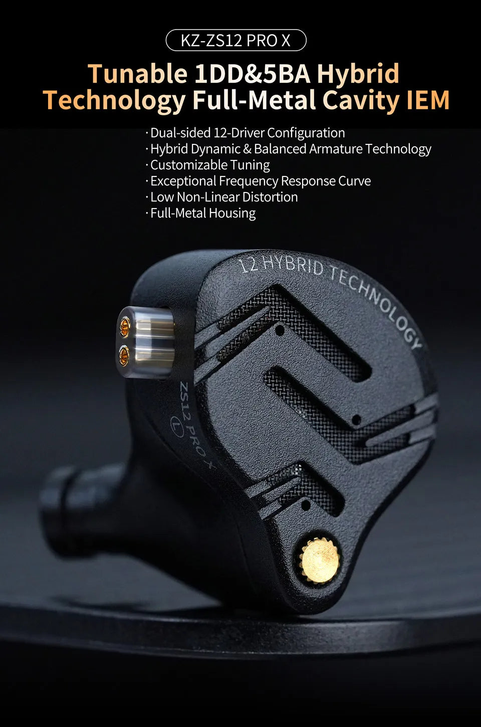 KZ ZS12 PRO X Metal Earphones Driver Hibrido, Audio Personalizables y Sonido Profecional